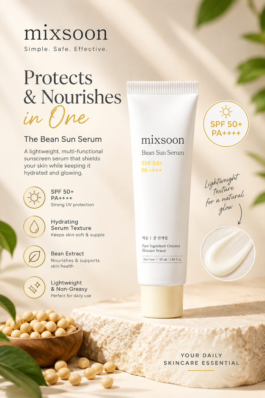 Sunscreen Mixsoon Bean Sun Serum SPF50+ PA++++ 50ml