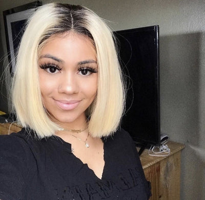 MLH 2 TONE 1B/613/Snow Blonde virgin bob lace frontal wig - MLH Beauty