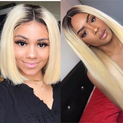 MLH 2 TONE 1B/613/Snow Blonde virgin bob lace frontal wig - MLH Beauty